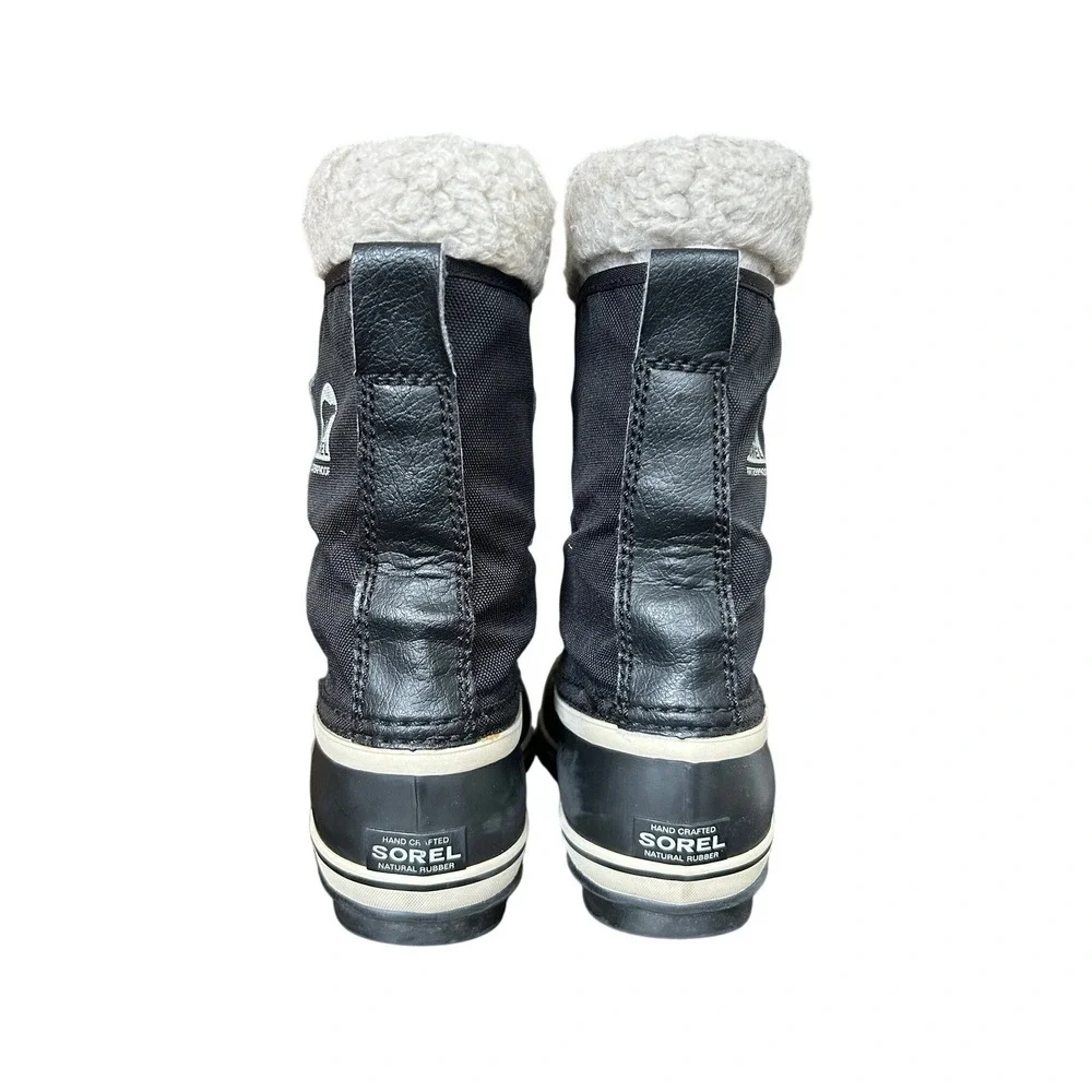 Sorel 1964 Pac Nylon Waterproof Winter Snow Boots Black Sherpa Cuff Big Kids 4‎